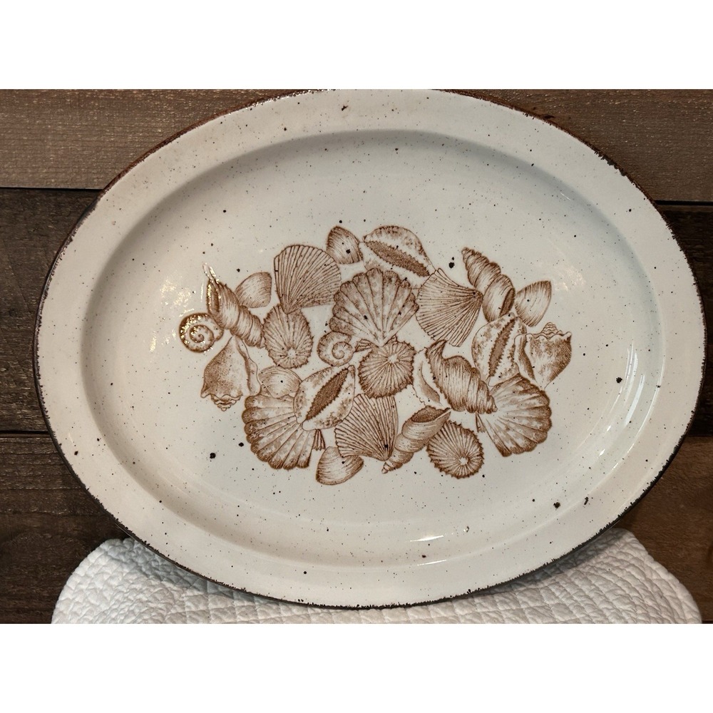 Stonehenge Midwinter Seascape Seashell‎ Platter Oval HTF 13.5" Stoneware Brown